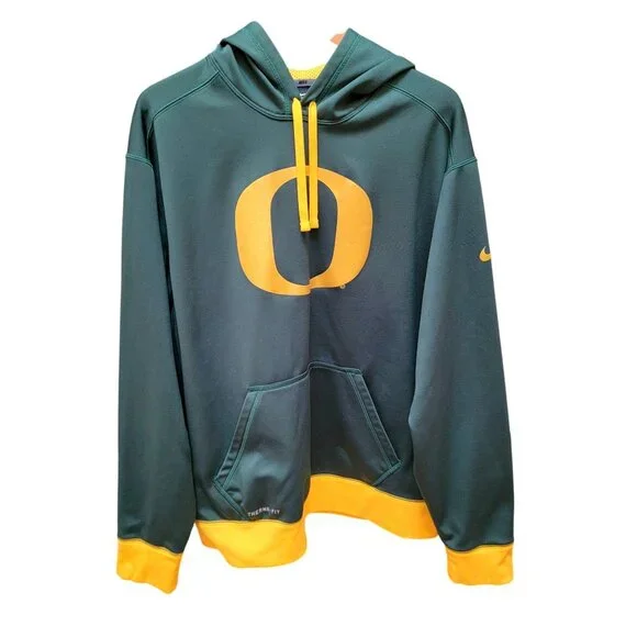 Nike Oregon Ducks Therma-Fit Hoodie XL Green & Yellow Pullover Sweatshirt Mens - Picture 4 of 9